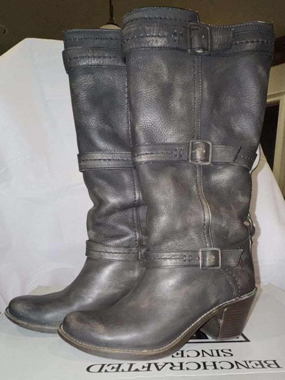 Frye Carmen 3 Strap Boots Size 8M Grey Distressed Leather